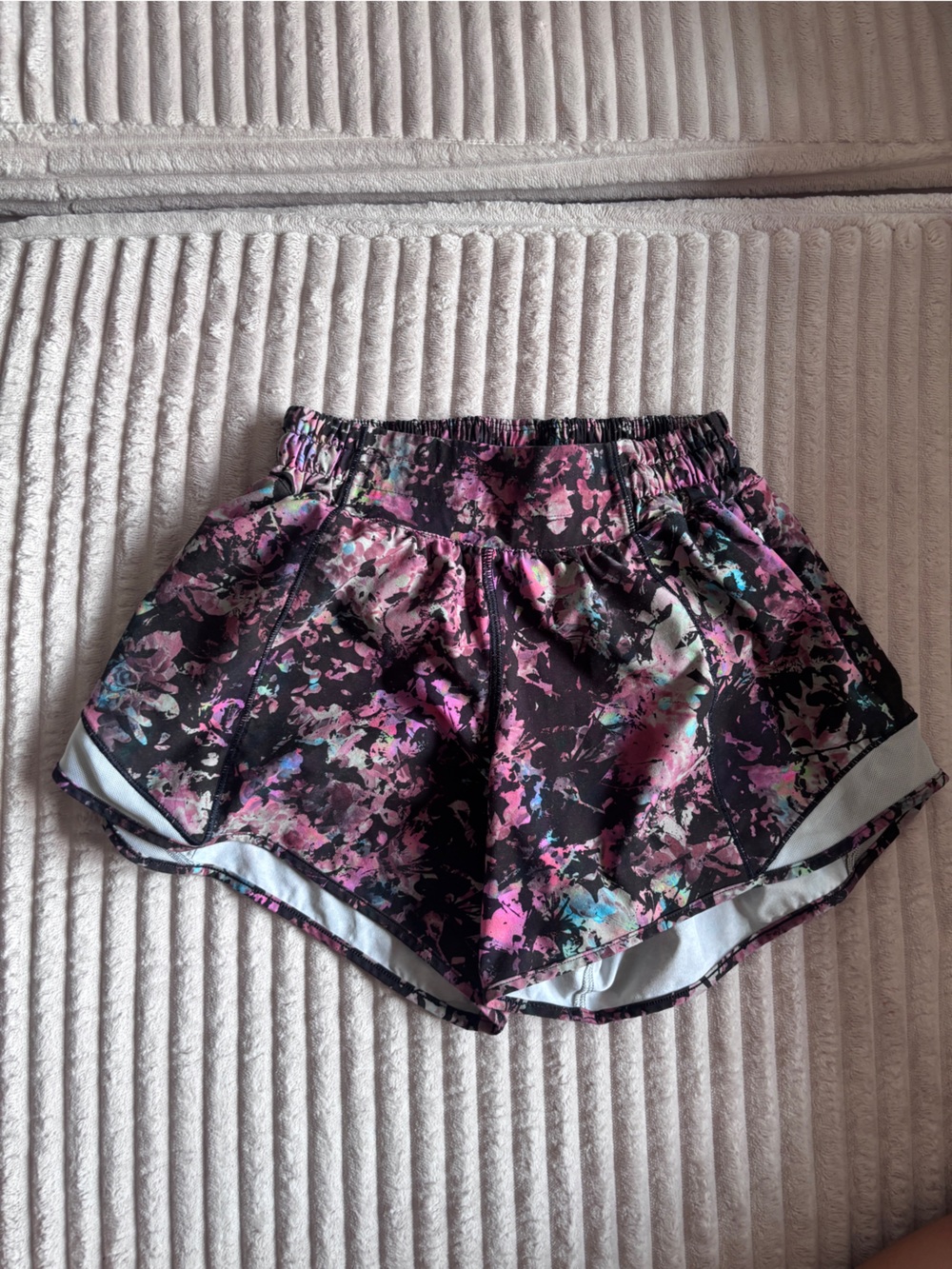 lululemon athletica Black Pink Floral-Print Athletic Shorts